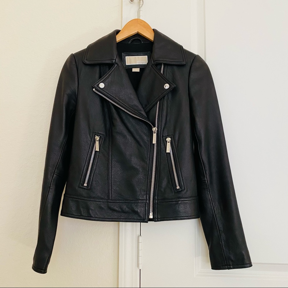 Michael kors lamb leather jacket w fur collar